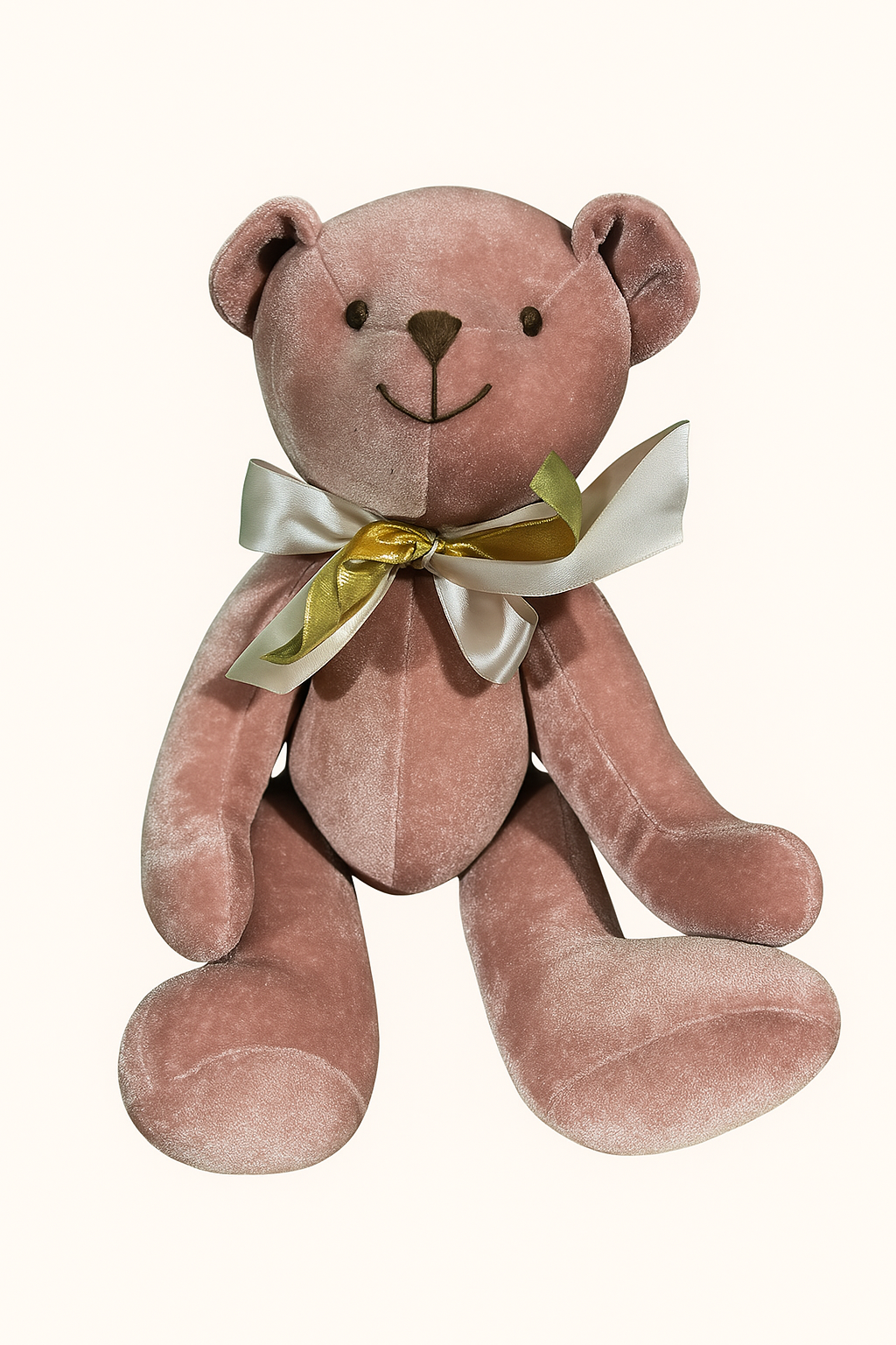 Ours en peluche rose champagne avec nœud doré