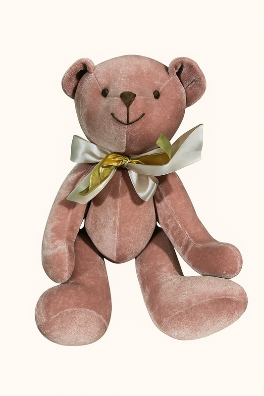Ours en peluche rose champagne avec nœud doré