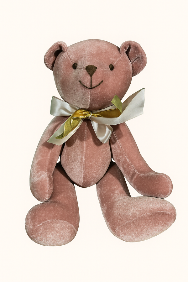 Ours en peluche rose champagne avec nœud doré