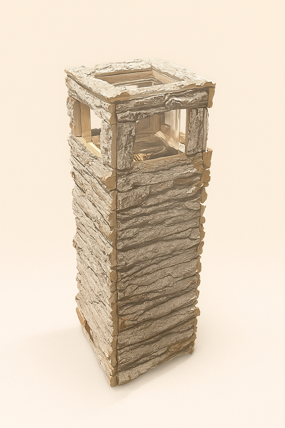 Lanterne Rustique en Bois Écorcé – Décoration Authentique