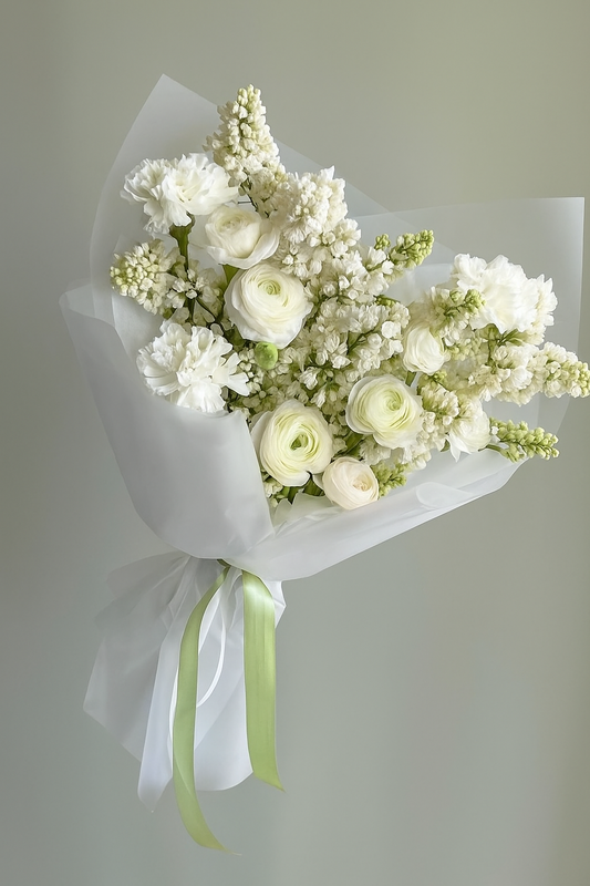 Élégance en blanc – Bouquet de fleurs fraîches
