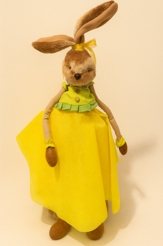 Lapin décoratif en tissu – Élégance printanière en jaune