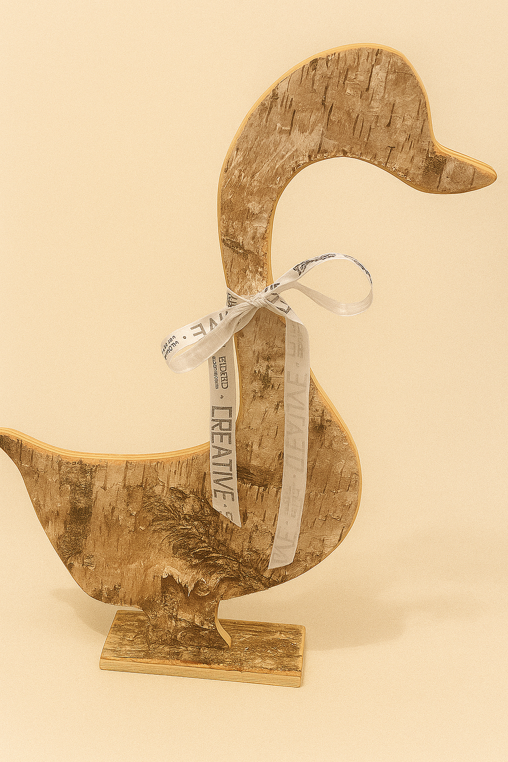 Canard décoratif en bois rustique avec ruban